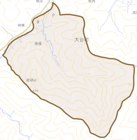 唐櫃とその周辺の地図。町の範囲を重ねている