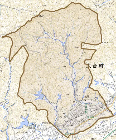 佐原とその周辺の地図。町の範囲を重ねている