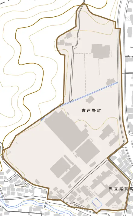 古戸野町とその周辺の地図。町の範囲を重ねている