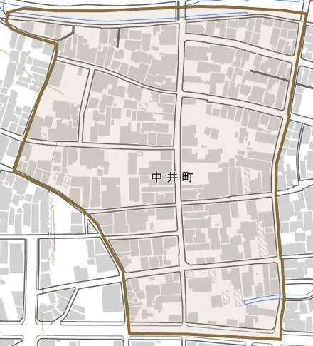 中井町とその周辺の地図。町の範囲を重ねている