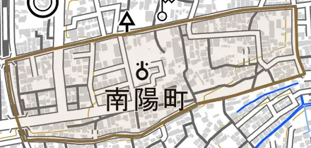 南陽町とその周辺の地図。町の範囲を重ねている