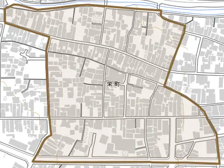 栄町とその周辺の地図。町の範囲を重ねている