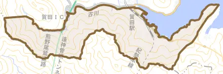 曽根町とその周辺の地図。町の範囲を重ねている