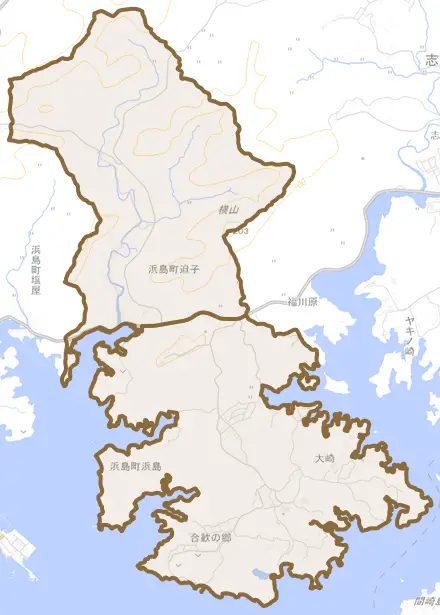 浜島町迫子とその周辺の地図。町の範囲を重ねている