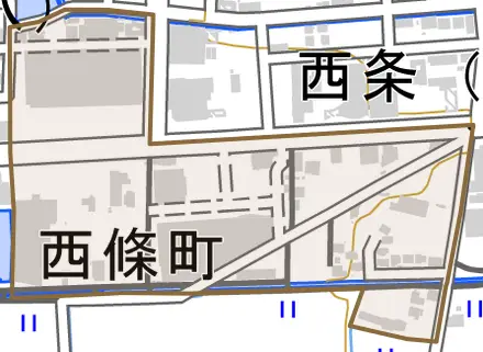 西條町とその周辺の地図。町の範囲を重ねている