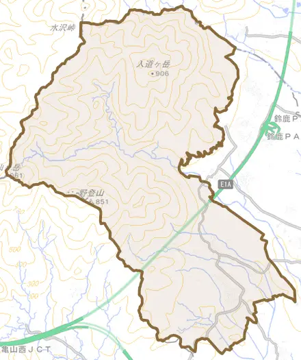 西庄内町とその周辺の地図。町の範囲を重ねている