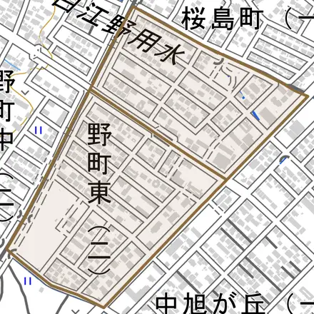 野町東とその周辺の地図。町の範囲を重ねている