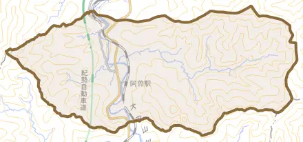 阿曽とその周辺の地図。町の範囲を重ねている