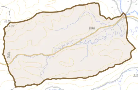 朝柄とその周辺の地図。町の範囲を重ねている