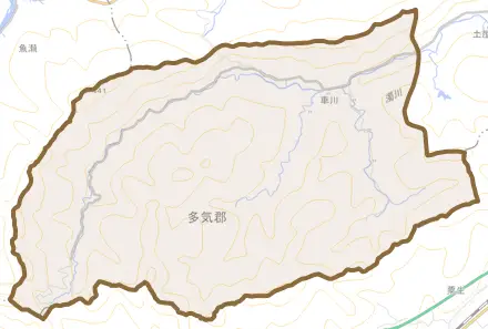 車川とその周辺の地図。町の範囲を重ねている