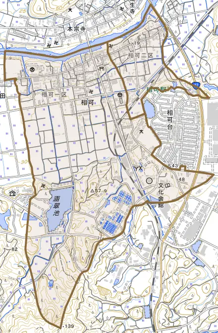 相可とその周辺の地図。町の範囲を重ねている
