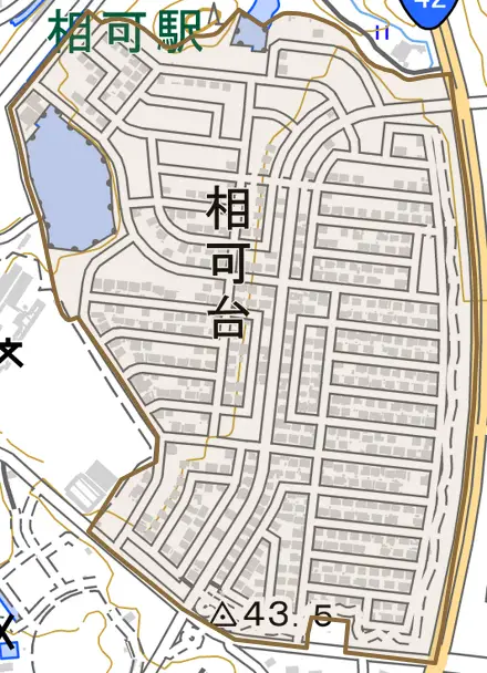 相可台とその周辺の地図。町の範囲を重ねている