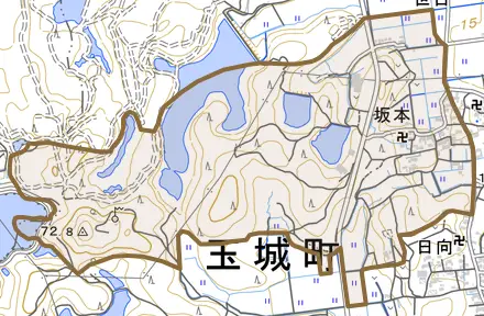 坂本とその周辺の地図。町の範囲を重ねている