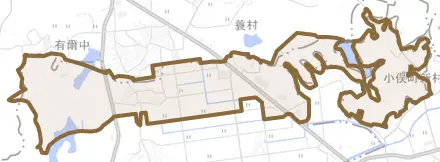 世古とその周辺の地図。町の範囲を重ねている