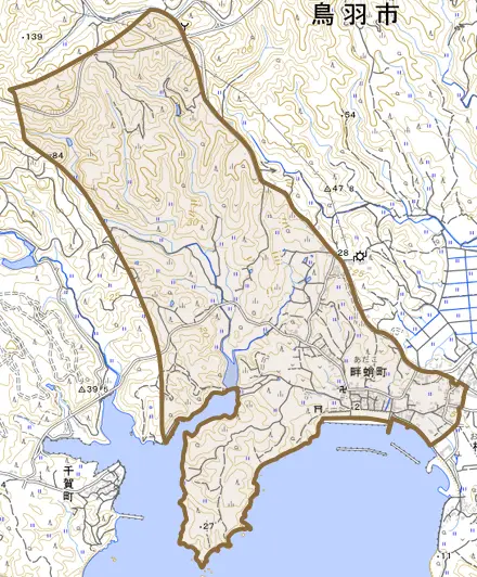 畔蛸町とその周辺の地図。町の範囲を重ねている