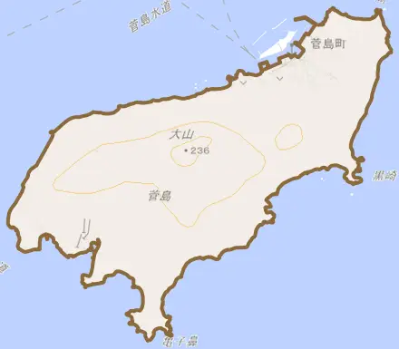 菅島町とその周辺の地図。町の範囲を重ねている