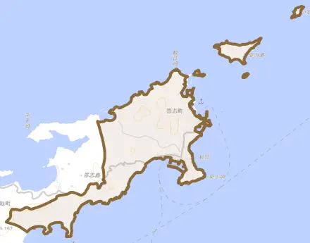 答志町とその周辺の地図。町の範囲を重ねている