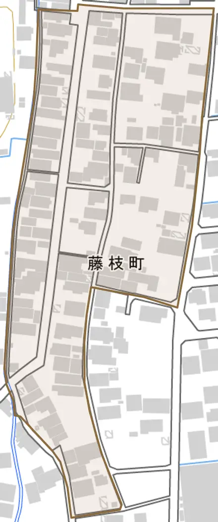 藤枝町とその周辺の地図。町の範囲を重ねている