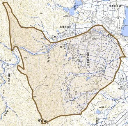 芸濃町雲林院とその周辺の地図。町の範囲を重ねている