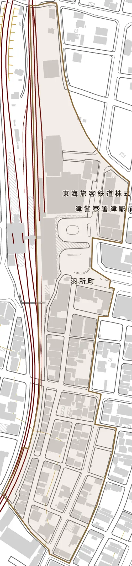 羽所町とその周辺の地図。町の範囲を重ねている