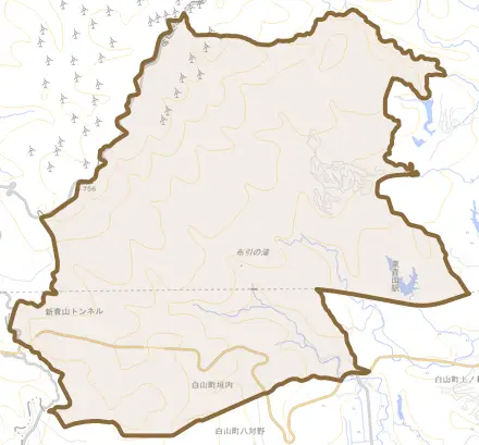 白山町垣内とその周辺の地図。町の範囲を重ねている