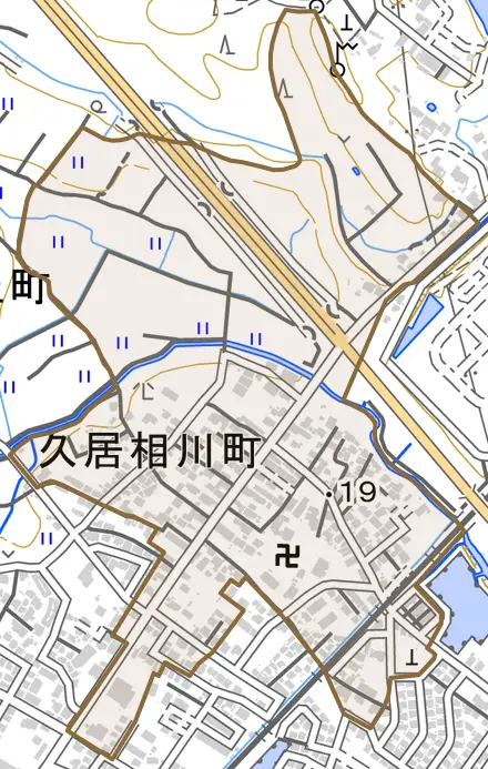 久居相川町とその周辺の地図。町の範囲を重ねている