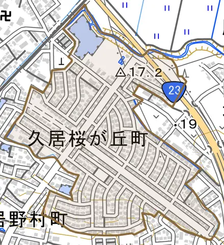 久居桜が丘町とその周辺の地図。町の範囲を重ねている