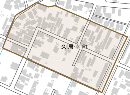 久居幸町とその周辺の地図。町の範囲を重ねている