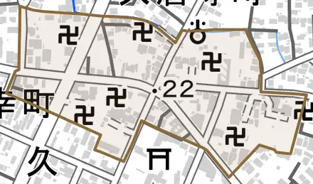 久居寺町とその周辺の地図。町の範囲を重ねている