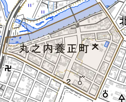 丸之内養正町とその周辺の地図。町の範囲を重ねている