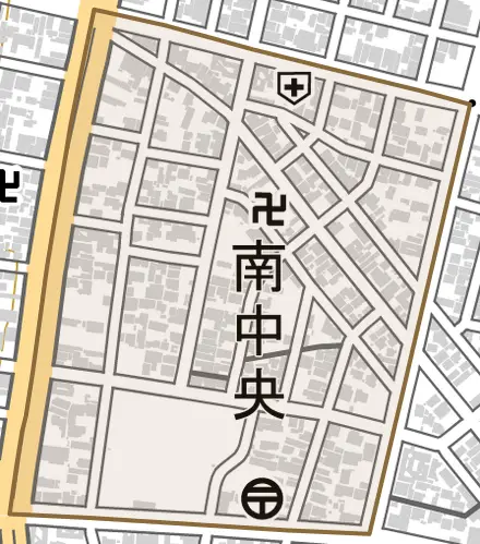 南中央とその周辺の地図。町の範囲を重ねている