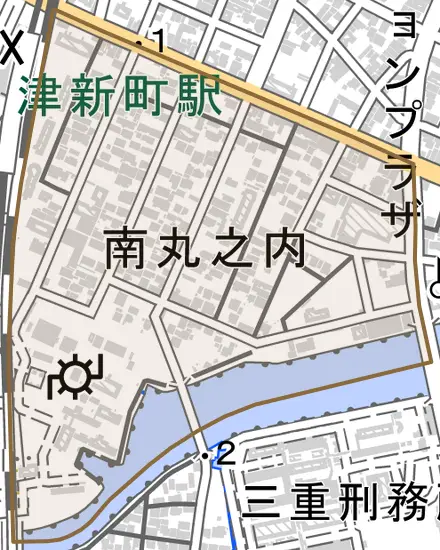 南丸之内とその周辺の地図。町の範囲を重ねている