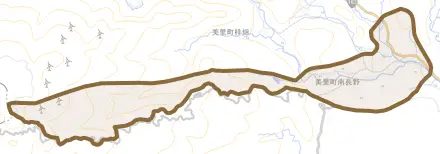 美里町南長野とその周辺の地図。町の範囲を重ねている