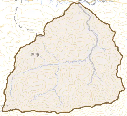 美杉町川上とその周辺の地図。町の範囲を重ねている