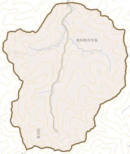 美杉町丹生俣とその周辺の地図。町の範囲を重ねている