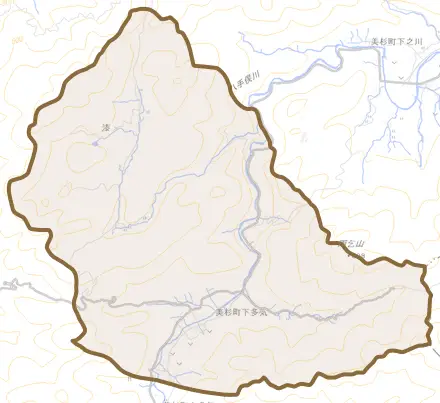 美杉町下多気とその周辺の地図。町の範囲を重ねている
