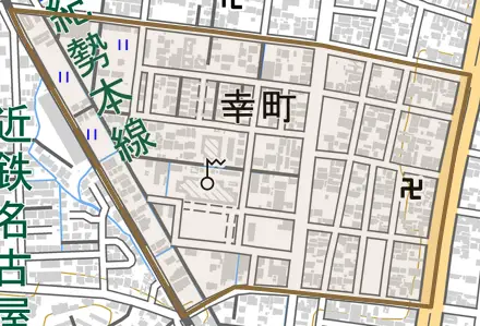 幸町とその周辺の地図。町の範囲を重ねている