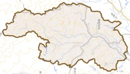 榊原町とその周辺の地図。町の範囲を重ねている