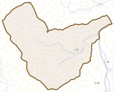 小萩とその周辺の地図。町の範囲を重ねている
