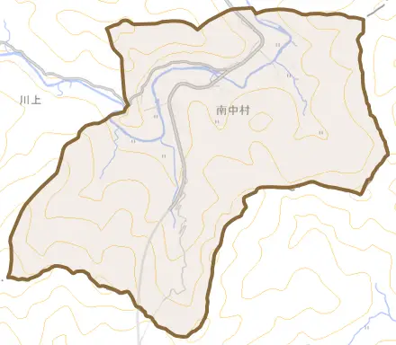 南中村とその周辺の地図。町の範囲を重ねている