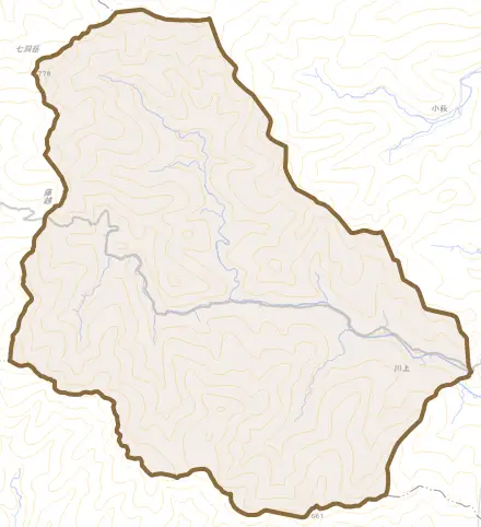 川上とその周辺の地図。町の範囲を重ねている