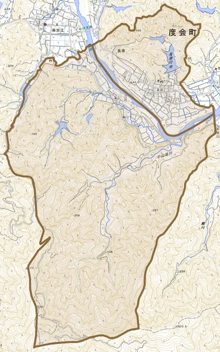 長原とその周辺の地図。町の範囲を重ねている