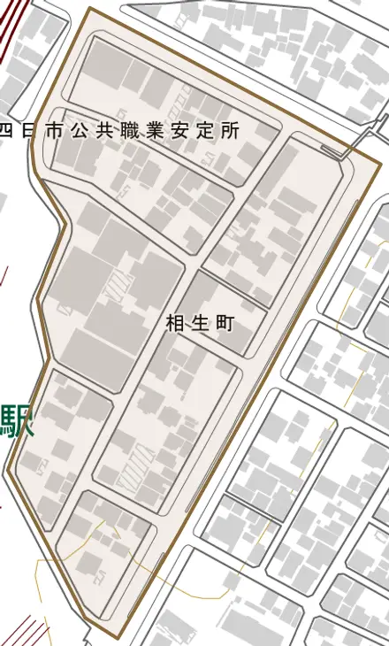 相生町とその周辺の地図。町の範囲を重ねている