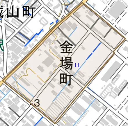 金場町とその周辺の地図。町の範囲を重ねている