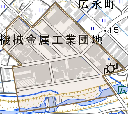 黄金町とその周辺の地図。町の範囲を重ねている