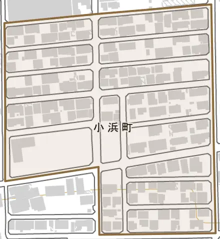 小浜町とその周辺の地図。町の範囲を重ねている