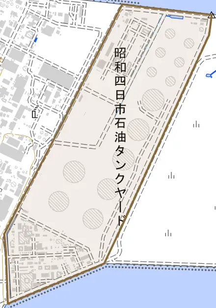 三田町とその周辺の地図。町の範囲を重ねている