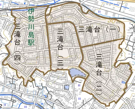 三滝台とその周辺の地図。町の範囲を重ねている