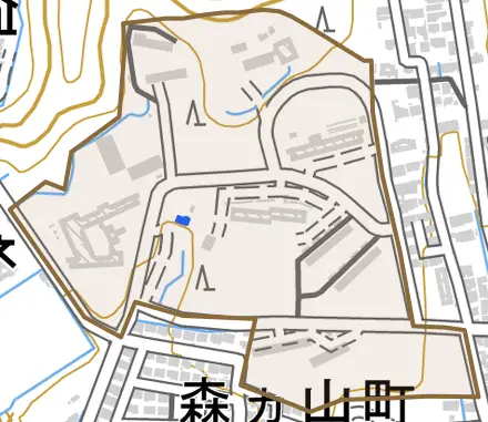 森カ山町とその周辺の地図。町の範囲を重ねている