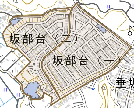 坂部台とその周辺の地図。町の範囲を重ねている